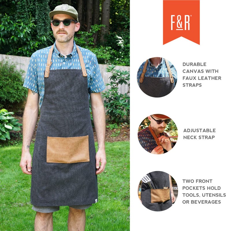 Foster & Rye Grilling Aprons for Men with Pocket, Canvas Cooking Aprons for Men with Adjustable Strap, Mens Chefs BBQ Apron - Image 2